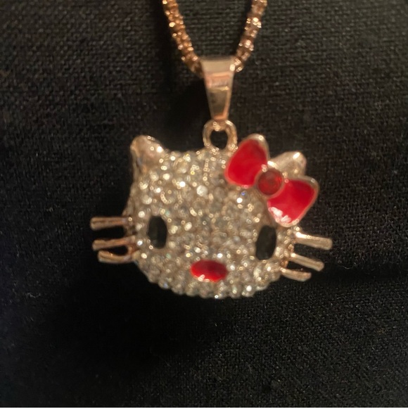 Betsey Johnson Gold Hello Kitty Pendant Necklace with Red Bow - Picture 2 of 6